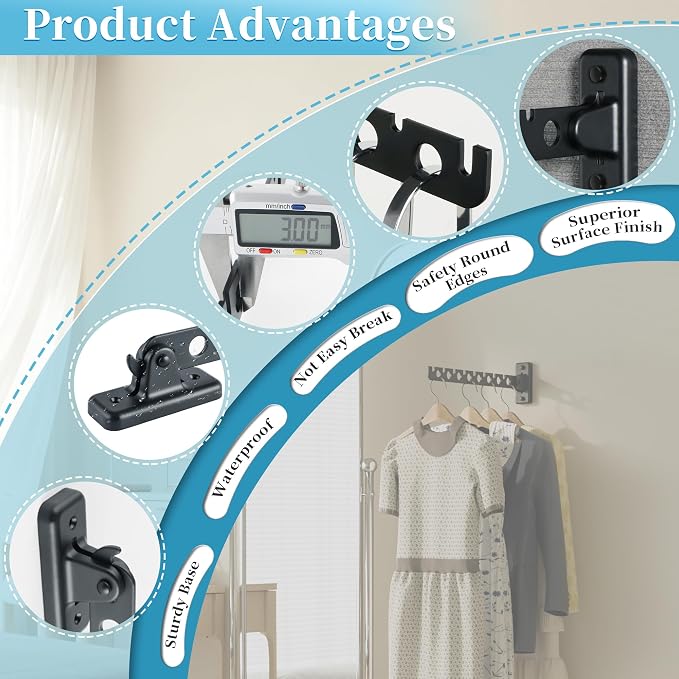 Alise Clothes Drying Rack Wall Mounted,Foldable Coat Hanger Black,1P | Hanger Rack Clothes Hook Closet Storage Organizer,Folding Space Saving Clothes Hanger Rack for Bedroom Bathroom Laundry