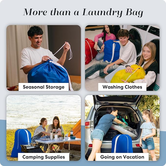 Handy Laundry Bag with Shoulder Strap 30"x40", Extra Large, Blue | Extra Large 30x40 Laundry Bag, Shoulder Strap, Drawstring Locking Closure, Heavy Duty for College Dorm Travel Camp, Blue