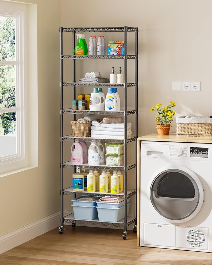 Golpart 8Tier Adjustable Storage Shelves Metal Wire Shelving Standing Shelf | Utility Heavy Duty Unit Rack Closet Organize for Home Kitchen Laundry Room Organization Pantry 12"Dx22"Wx72"H Black