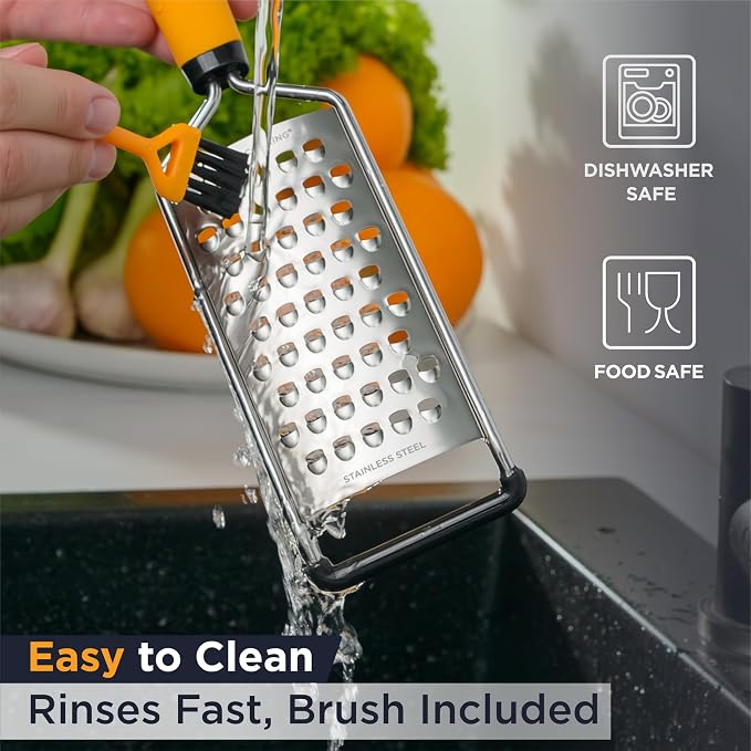 Deiss PRO Coarse Grater & Hand Held Cheese Grater - Sharp Stainless Steel Blades, Non-Slip Handle, Small Cheese Grater for Kitchen, Shredder, Dishwasher Safe