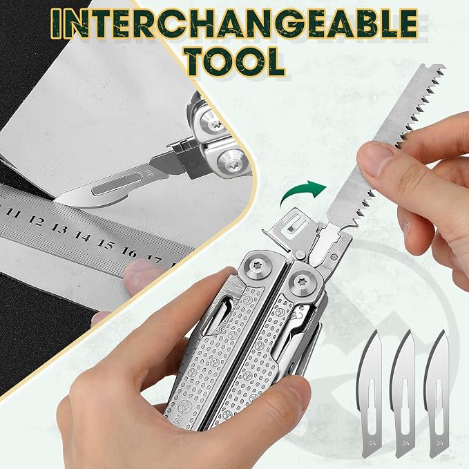 Multper Multitool Pliers with Damascus Knife & Large Scissors,Screwdriver | EDC Multi tool with Replaceable Wire Cutters, Sheath, Bottle Opener, Ideal for Camping,Survival, Repair, Gifts for Men