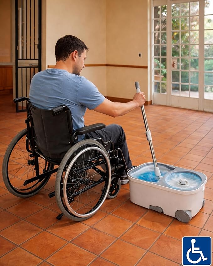 Spin Mop and Bucket System with Wringer, Microfiber Spin Mop and Bucket Set, Stainless Steel Handle, Rolling Mop Bucket with Drain Plug, Includes 3 Mop Heads for Hardwood Tile Floors