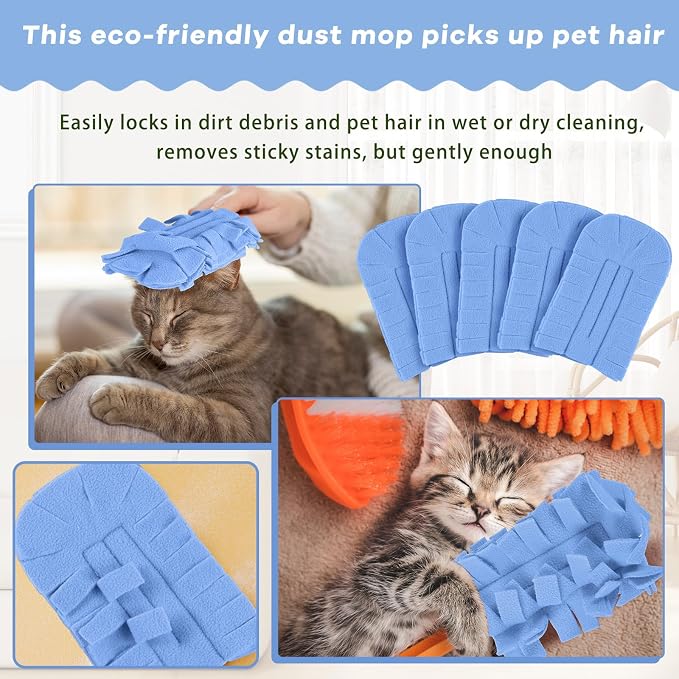 Zubebe 12 Pcs Duster Refill Reusable Fleece Duster Refills Feather Flat Dusters Multi Surface Washable Cleaning Pads Tools for Home, Blinds, Car, Pet, Furniture, Fans (Blue)