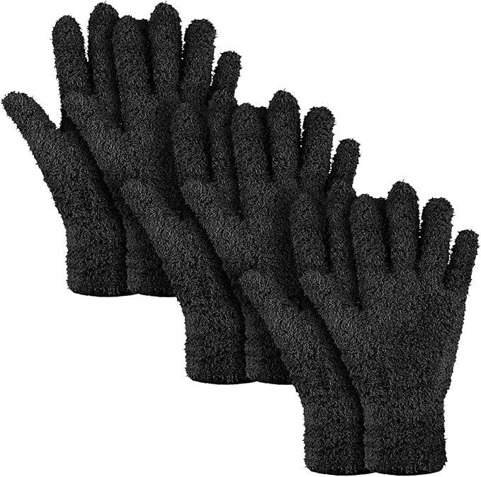 Patelai 3 Pairs Microfiber Plant Dusting Gloves Leaf Cleaning Gloves for Indoor Plants, Blinds, Furniture, House (Black,Medium)