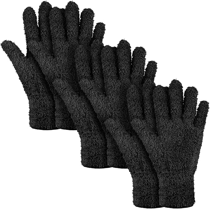 Patelai 3 Pairs Microfiber Plant Dusting Gloves Leaf Cleaning Gloves for Indoor Plants, Blinds, Furniture, House (Black,Small)