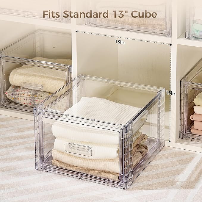 Vtopmart 9 Pack Clear Stackable Storage Drawers 15QT,Easily Assemble Closet Organizers,Plastic Storage Bins for Bathroom,Cabinet,Kitchen Pantry,Under Sink Organization(Medium)