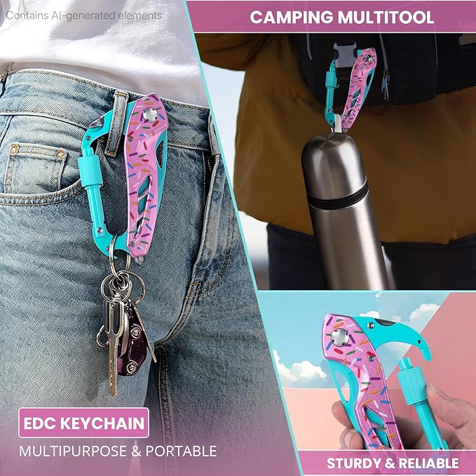 FUNBRO 6-in-1 Multitool with Folding Pocket Knife, Bottle Opener | Window Breaker and Screwdriver, Pocket Multi Tool, Gear for Camping Hiking, Gifts for Men Women