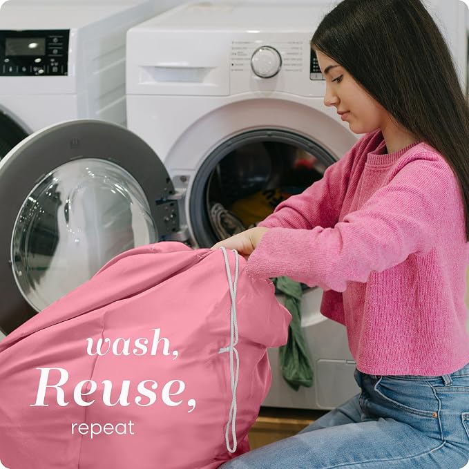 Handy Laundry Bag with Shoulder Strap 30"x40", Extra Large, Pink | Extra Large 30x40 Laundry Bag, Shoulder Strap, Drawstring Locking Closure, Heavy Duty for College Dorm Travel Camp, Pink