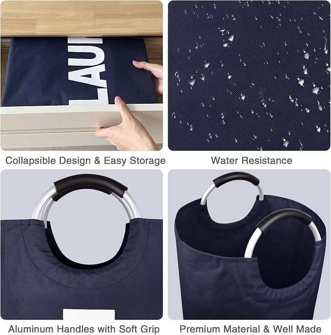 Large Laundry Basket, Laundry Hamper Bag with Handles, 95L Navy Blue | Freestanding Tall Dirty Clothes Hamper, Collapsible and Portable Laundry Bin for Dorms and Bedrooms, Thick, Sturdy Fabric