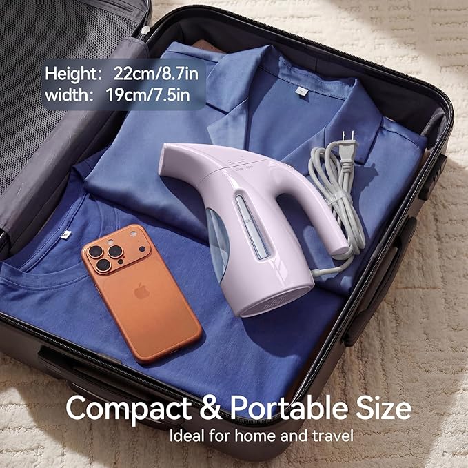 HiLIFE Steamer for Clothes, Portable Handheld Garment Wrinkle Remover, 240ml Big Capacity, 700W, Strong Penetrating Steam, for Home, Office and Travel, ONLY FOR 120V, Pale Lilac