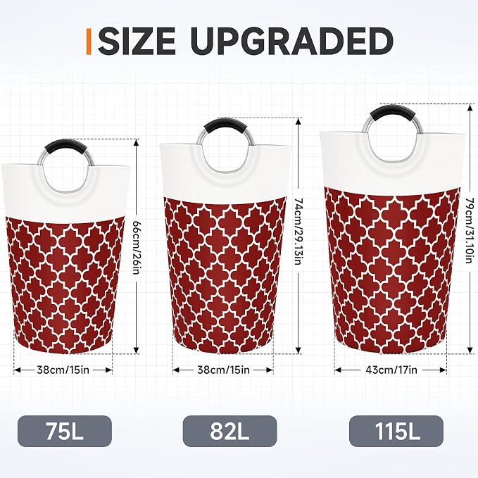 Fabspace Large Laundry Basket Laundry Hamper Bag Washing Bin Clothes Bag Collapsible Tall with Handles Waterproof Travel Bathroom College Essentials Storage for College Dorm, Family, 115L (Red) | Freestanding Laundry Hamper, Waterproof Dirty Clothes St...