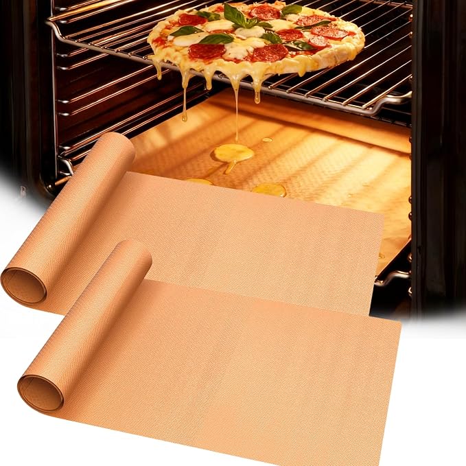 UBeesize 2 Pack XL Thickened Copper Oven Liners for Bottom of Oven, Reusable 17x25 Inch Heavy Duty Non Stick Teflon Oven Mats BPA & PFOA Free, Fit Electric Gas Toaster Convection Ovens Grills