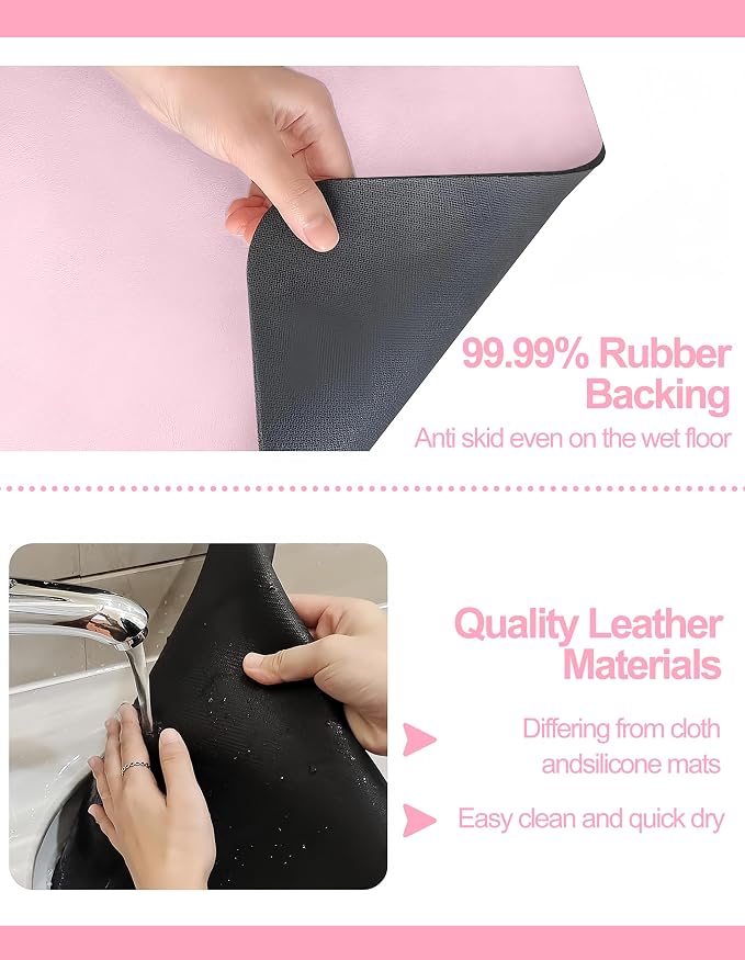 Dish Drying Mat for Kitchen Counter, 16"x24" Dish Drying Pad with Non-slip Rubber Backed, Hide Stain Anti Absorbent for Kitchen Counter, Drying Mat for Coffee Machine Dish Rack (Pink)