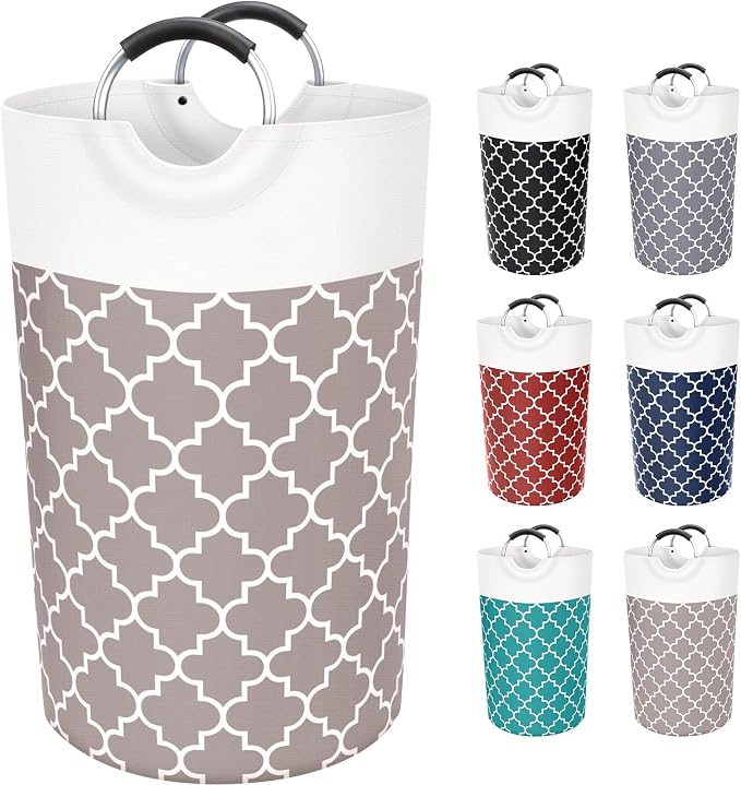 Large Laundry Basket, 82L Tall Collapsible Hamper with Handles, Khaki | Freestanding Laundry Hamper, Waterproof Dirty Clothes Storage Bag for College, Bathroom, Foldable Washing Bin for Travel
