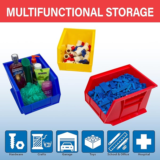 Akro-Mils 30239 AkroBins Plastic Storage Bins, Space-Saving Stackable Bins for Garage, Pantry, Craft Organization, 11-" x 8-" x 7-", blue, 6-Pack