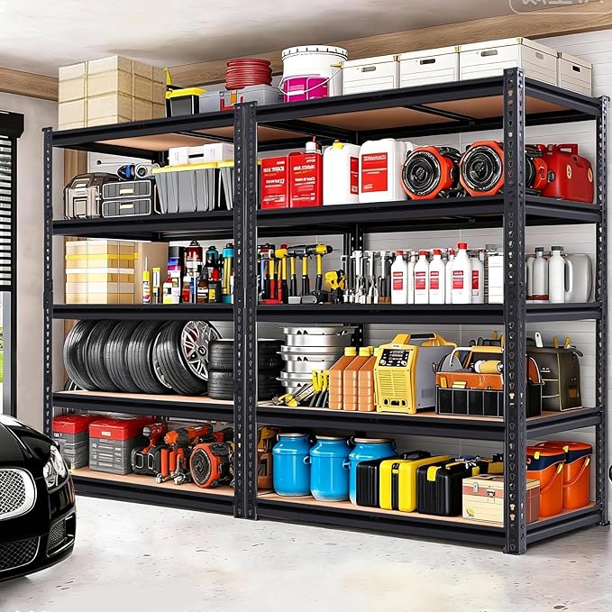 72" H Garage Storage Shelves,Storage Shelves Heavy Duty,2400LBS Heavy Duty Garage Shelving,Adjustable 5 Tier Shelving for Garage Storage,Warehouse,16"x35.5"x72"