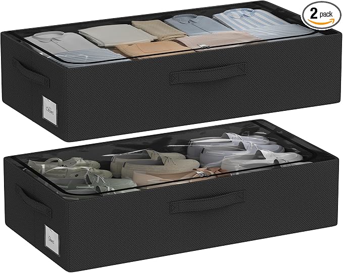CYhom Under Bed Storage Bins Frame Storage Box Oxford Fabric Sturdy Underbed Container Foldable Stackable Large Capacity Clothes Organizer