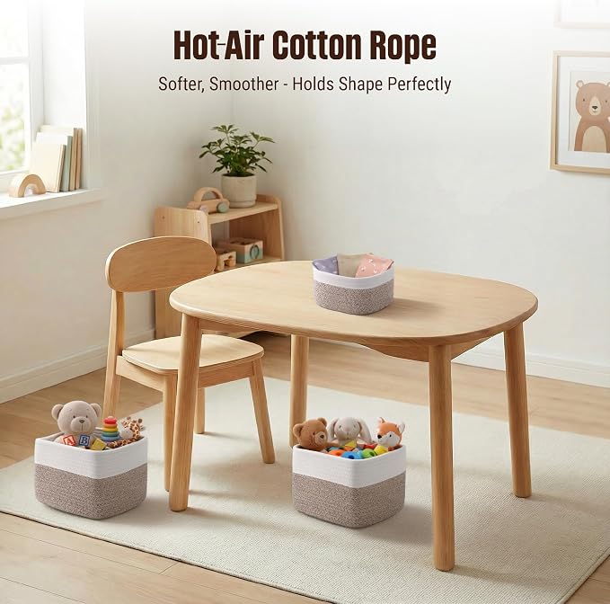 5-Pack Storage Cubes Woven Rope Baskets - 2 Sizes Organizer Bins for Closet, Shelf, Bookshelf, Nursery, Changing Table, Cube Storage Bins, Storage Baskets for Bathroom Toy & Home