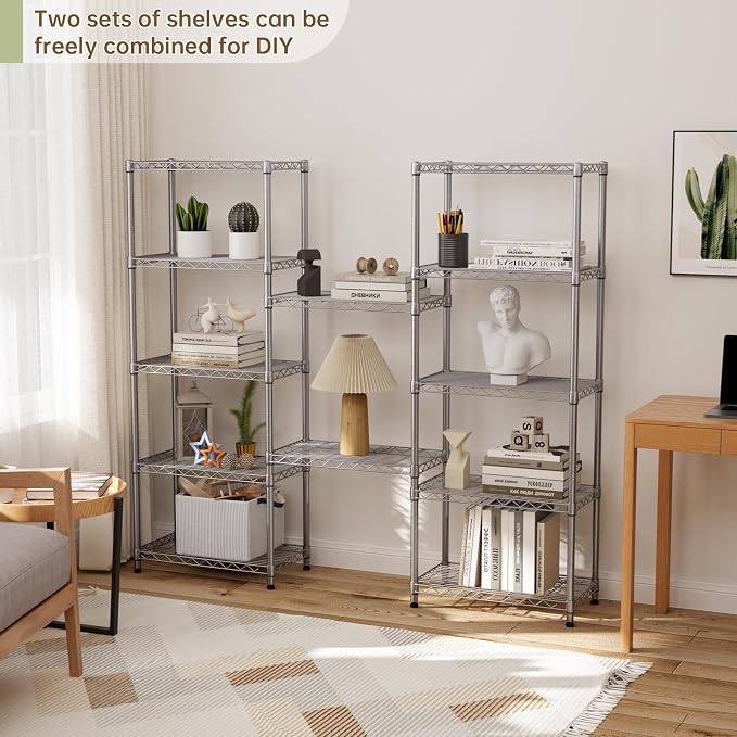 Golpart 6Tier Adjustable Storage Shelves Metal Wire Shelving Standing Shelf | Utility Heavy Duty Unit Rack Closet Organize for Home Kitchen Laundry Room Organization Pantry 12"Dx22"Wx69"H Grey