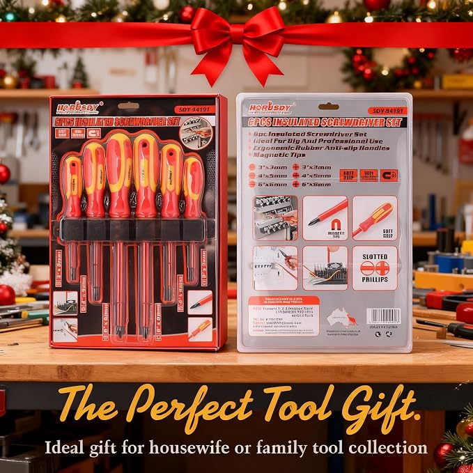 HORUSDY 6-Piece 1000V Insulated Precision Screwdriver Set, Magnetic Tip CR-V Electrician Tools with Cushion Grip TPR Handle for Electrical Applications