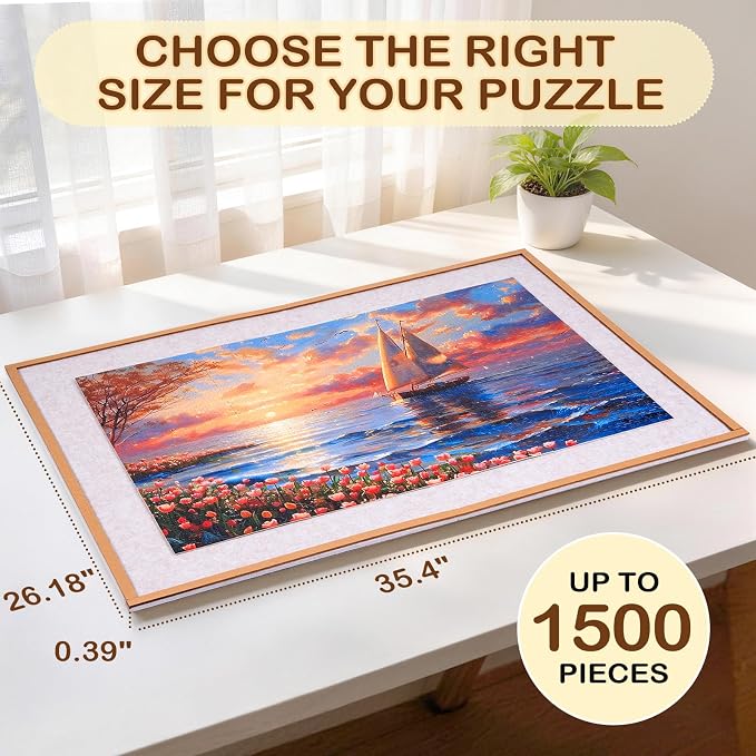 Puzzle Board for 1500 Pieces, Foldable Jigsaw Puzzle Board 35.4" x 26.18" with 4 Sorting Trays, 2-in-1 Folding Puzzle Table, Felt Puzzle Mat, Portable Puzzle Organizer Storage Board for Adults