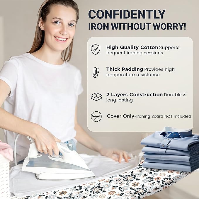 UniSimp Small Ironing Board Cover and Pad 12"x32" Small Iron Board Cover with Padding,Tabletop Mini Ironing Board Cover and Pad Small Size, Cotton Canvas, Heat Resistant, Drawstring Floral