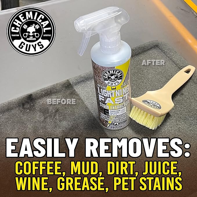 Chemical Guys, Lightning Fast Carpet & Upholstery Extractor, 16 oz, 2 Pack | Tackles coffee, soda, wine and pet messes on carpet, seats and mats, just spray, agitate and blot for a clean look