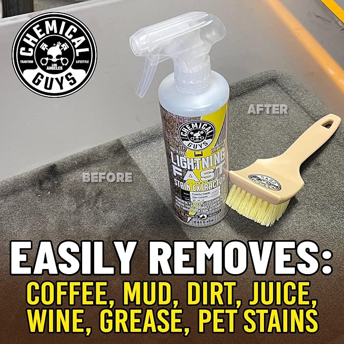 Chemical Guys, Lightning Fast Carpet & Upholstery Stain Extractor, 16 oz | Tackles coffee, soda, wine and pet messes on carpet, seats and mats, just spray, agitate and blot for a clean look.