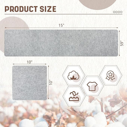 Nuanchu 2 Pack Large Wool Pressing Mat 15" x 59" and 10" x 10" Wool Ironing Mat Felted Wool Ironing Pad Sewing Machine Muffling Mat Iron Board for Quilters Quilting Supplies and Notions Accessories