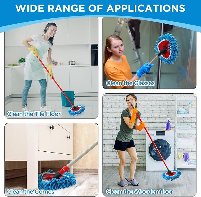 3 Pack Chenille Mop Heads Replacements Compatible with 1 Tank System Chenille Duster Replacement Heads Microfiber Spin Mop Refill Pads Reusable Dust Refills for Floor Cleaning (Blue)