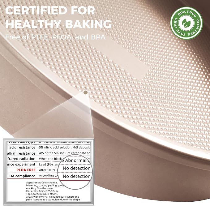 HONGBAKE Nonstick Ceramic 9 Inch Round Cake Pan Set of 2, Heavy-Duty Aluminized Steel Round Cake Pans with Diamond Texture, Non-Toxic Cake Molds, Cake Pans 9 Inch Round for Baking Cheesecake, Gold