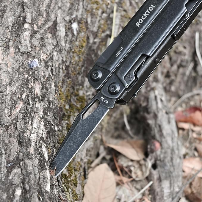Gen-R RB Multitool Pliers, VG10 Blade, 27-in-1 Multi-tool, EDC Pocket Knife, Retro Black Finish, Precision Screwdriver, Gut Hook for Hunting, Backpacking, Hiking, Camping