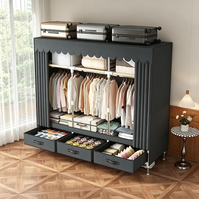 Portable Closet Wardrobe with Drawers for Bedroom，Apartment and Living Room