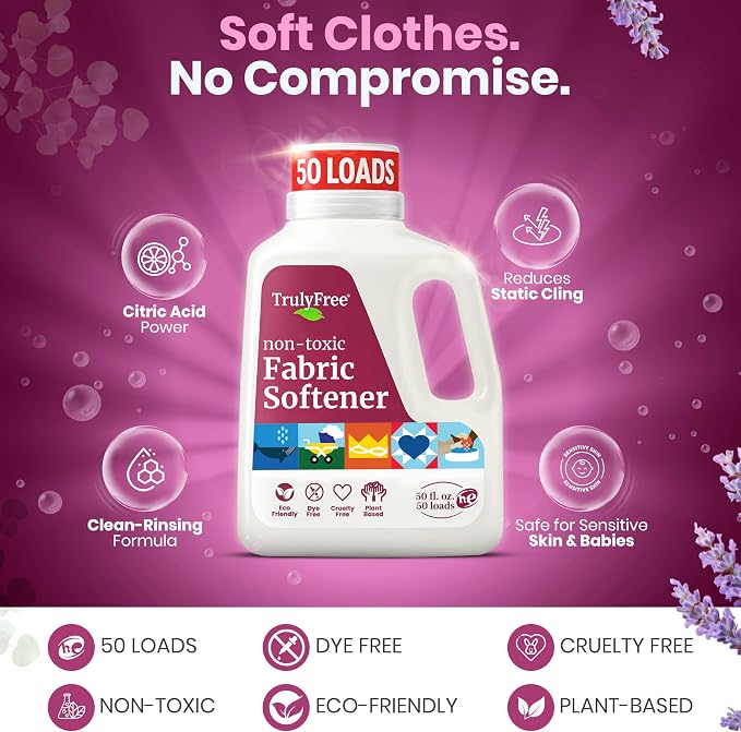 Truly Free Natural Fabric Softener | Non-Toxic for Babies & Kids Sensitive Skin | Plant-Based Laundry Softening Conditioner | Safe, Gentle & Chemical-Free | Signature Scent | 4 Pack Refill