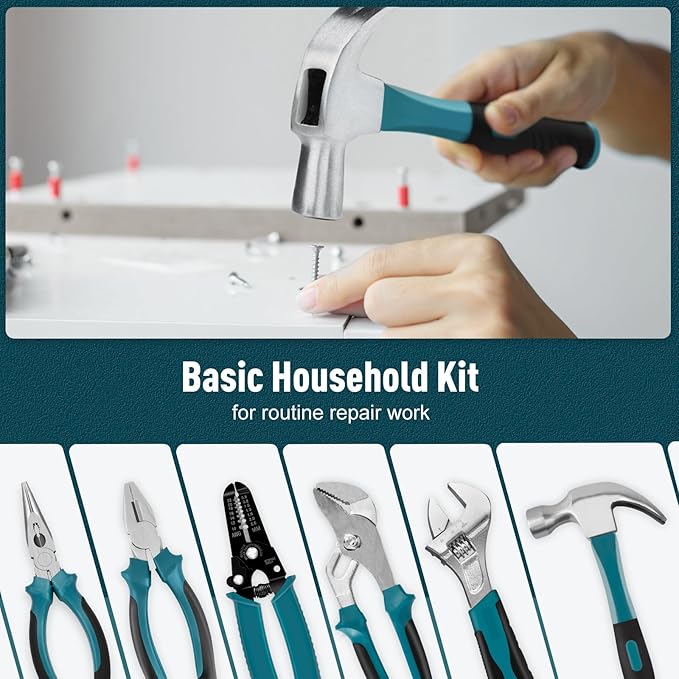 Sundpey 281 Pcs Home Tool Kit Portable Complete General Hand Tool Set Blue | with Socket Wrench Set & Screwdrivers & Hex Keys & Pliers Kit,Men Women Tool Box Set for Household Car House Garage Apartment