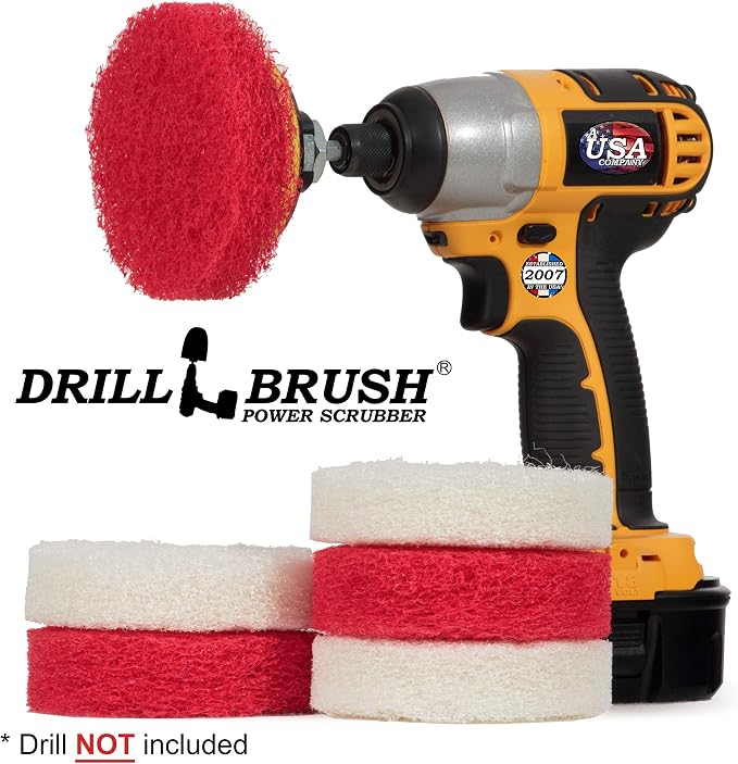 Drill Brush Power Scrubber Pads - Shower Cleaner - Hard Water Stain Remover | Bath Mat - Baseboard Cleaner - Vinyl Flooring - Bathroom - Cleaning Supplies - Bathtub - Bathroom Sink - Tile Cleaner