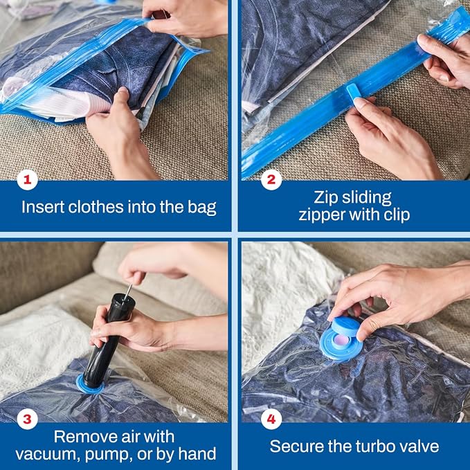 Spacesaver Large Vacuum Storage Bags for Comforters, Blankets & Clothes – Vacuum Sealed Compression Bags with Hand Pump – Space Saver Storage Bags for Bedding, Moving, Travel & Organization (8 Pack)