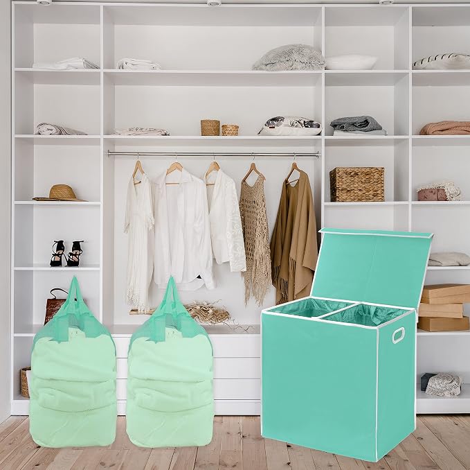 Simple Houseware Double Laundry Hamper with Lid & Removable Bags, Turquoise