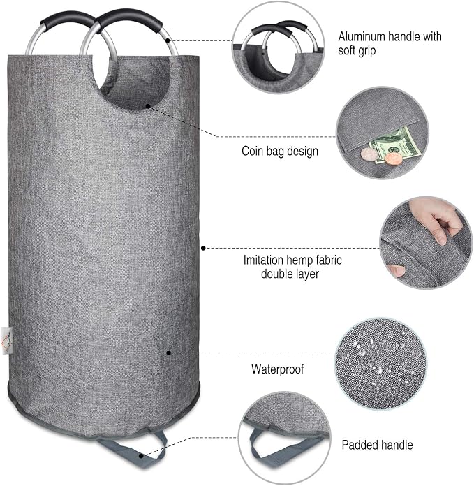 Large Laundry Basket, Laundry Hamper Bag Handles, 115L Heather Grey | Freestanding Tall Dirty Clothes Hamper, Collapsible and Portable Laundry Bin for Dorm and Bedroom, Thick Double layer Fabric