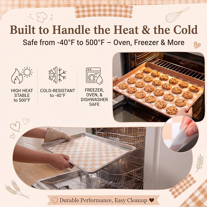 Domensi 2 Pcs Checkered Silicone Baking Mat Non-stick Reusable Oven Liner, Food Grade Silicone Roasting Mat with Anti-slip Grid Design for Baking, Oven, Air Fryer(Yellow and White, 17 x 25 Inch)