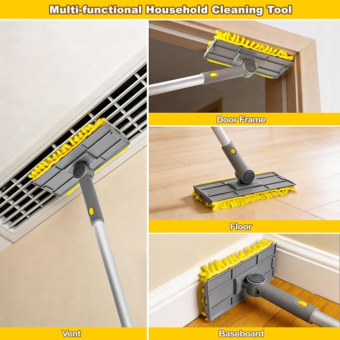 JEHONN 77” Ceiling Fan Cleaner Duster with Extra Bendable Chenille Dust Cleaning Tool, Detachable Washable Mop for Baseboard, Blinds, Walls, Floors & Car Interiors (Yellow)