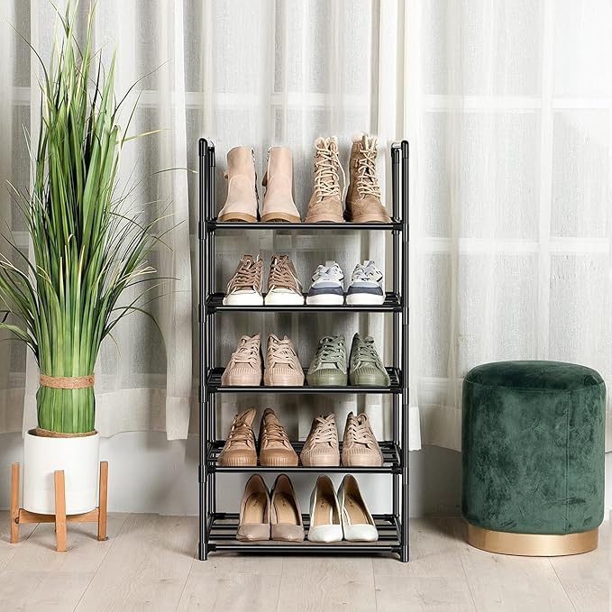 OYREL Shoe Rack, Sturdy Metal 5 Tier Narrow Shoes Organizer | Closets, Small Space, Entryway, Garage, Door Entrance, Thin Shoe Shelf, Free Standing Shoes Holder