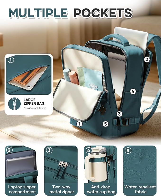 Travel Backpack Women,Carry On Backpack Flight Approved 18x14x8 inches Bag Spirit Airlines Personal ltem,College Sports Hiking Rucksack Waterproof Outdoor Casual Daypack Laptop Blackpack,Peacock Blue