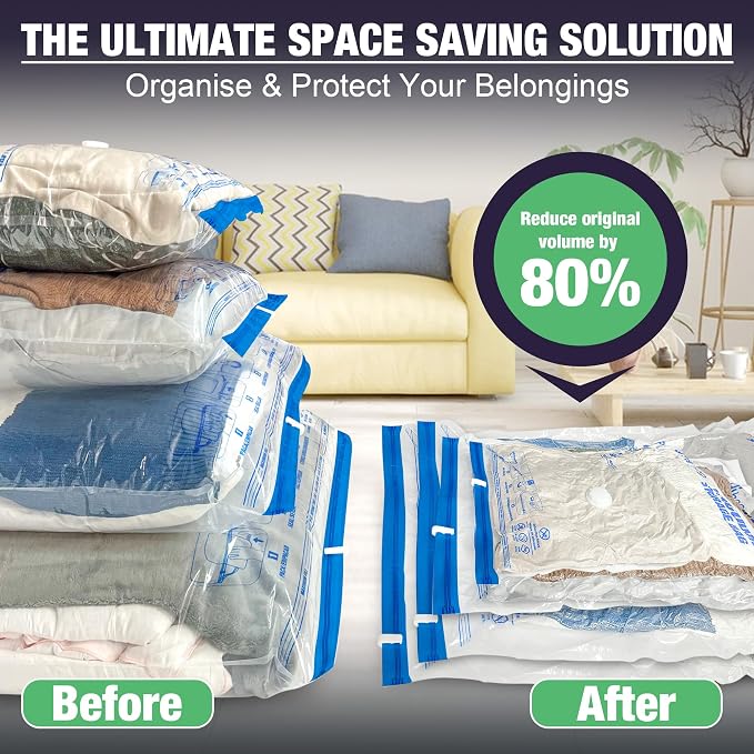 15 Jumbo Vacuum Storage Bags for Bedding, Vacuum Seal Bags for Clothing | Extra Large XL, Airtight Triple Seal, Save 80% Space, Hand Pump, Work with Vacuum, Double Zip, Reusable, Easy to Use