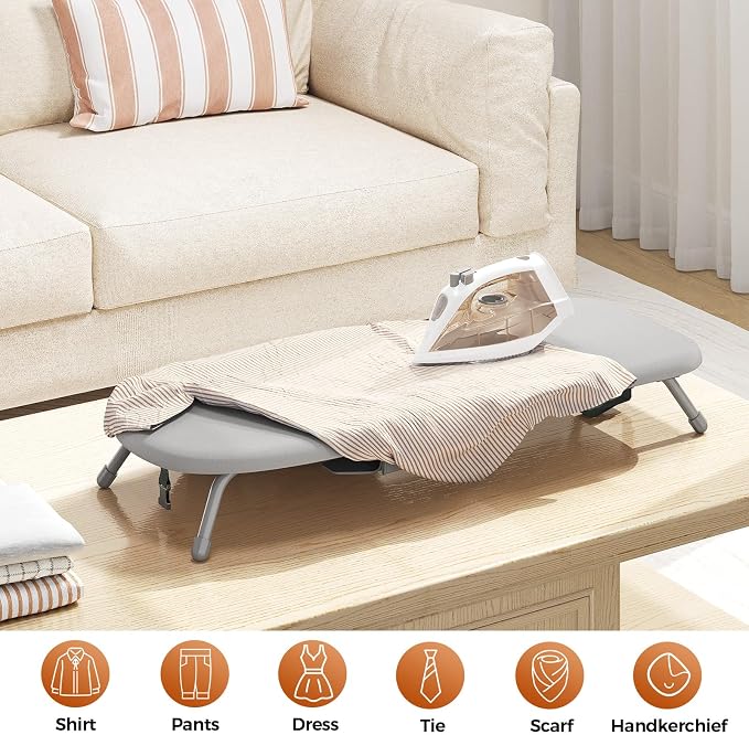Small Ironing Board with Iron Holder Compact Tabletop Iron Board | 12 x 32 inchs, 2 Heat Resistant Ironing Covers, Non-Slip Feet, Suitable for Laundry Rooms, Bedrooms, Dormitories, Travel