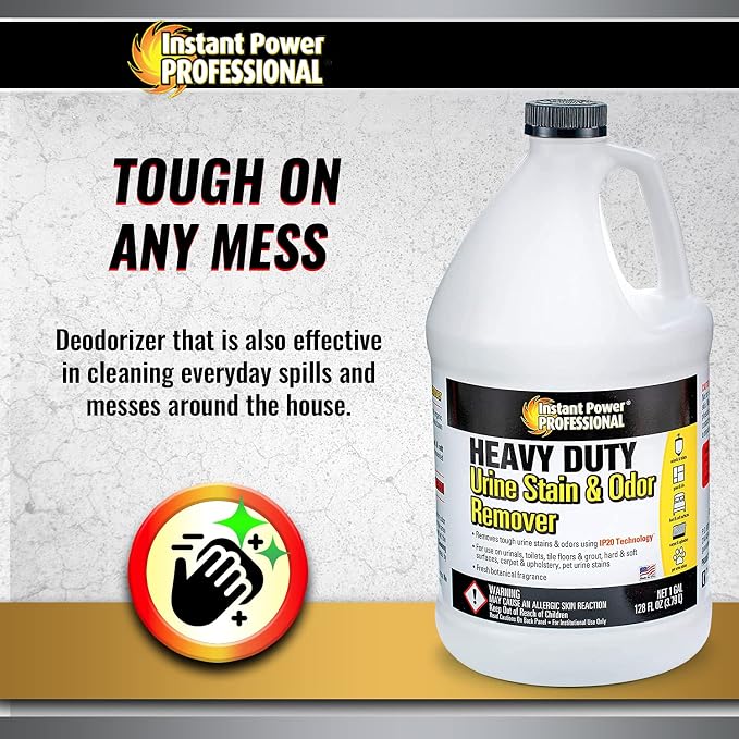 Instant Power Professional Enzyme Stain & Odor Remover, 1 Gal | Heavy-duty bio-enzymes break down organic matter & urine, works on carpet, fabric, vinyl, tile & grout, no harsh chemicals