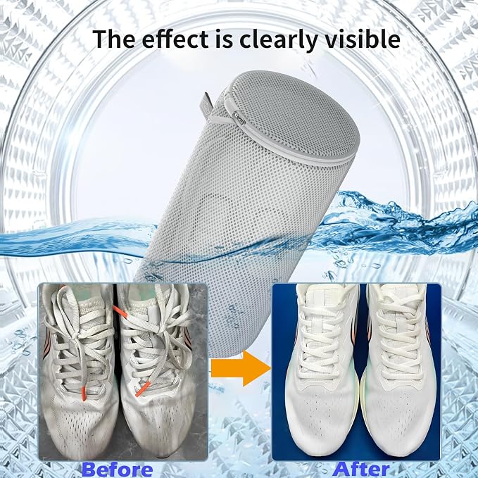 Shoe Washing Machine Bag, Laundry Bag for Sneaker, Grey, 8x15, 2Pcs | Shoe Washing Bag for Footwear, Trainers, Tennis, Slippers, Building Blocks, Sandwish Mesh, Travel, Divided, Prevent Tangling