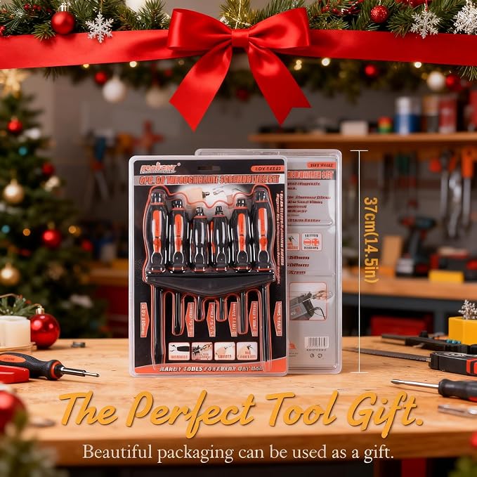 HORUSDY 6-Pieces Magnetic Screwdriver Set, 3 Phillips and 3 Flat Head Tips Screwdriver for Fastening, Chiselling and Loosening Seized Screws (New Screwdriver Set)