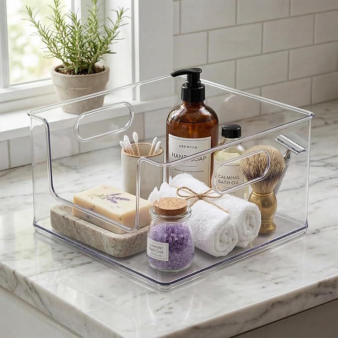 BINO | Stackable Plastic Storage Bins, Open-Front - Clear | THE CLARUS COLLECTION | Pantry Organizers and Storage Containers | Fridge Organizer Bins | Kitchen Cabinet Organizer | Medicine Cabinet Bin