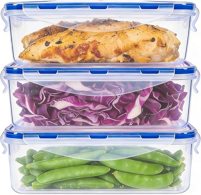 KIGI Food Storage Containers, 4 Sided Locking Lids, Airtight, Leak-Proof & Stackable, Ideal for Meal Prep, Lunch & Leftovers, Microwave & Dishwasher Safe, BPA-Free Plastic, 38 oz, 4.8 Cup, 6 Piece Set